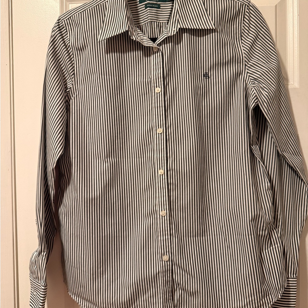 Lauren Ralph Lauren NON-IRON Women’s Blue Striped Blouse Shirt Top Size M